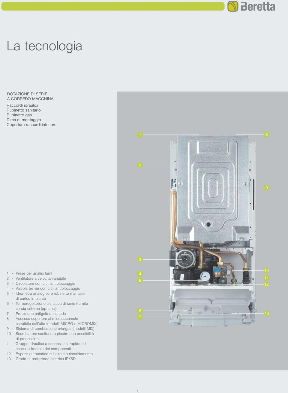 Termoregolazione climatica di serie tramite sonda esterna (optional) 7 - Protezione antigelo di scheda 8 - Accesso superiore al microaccumulo estraibile dall alto (modelli MICRO e MICROMIX) 9 -