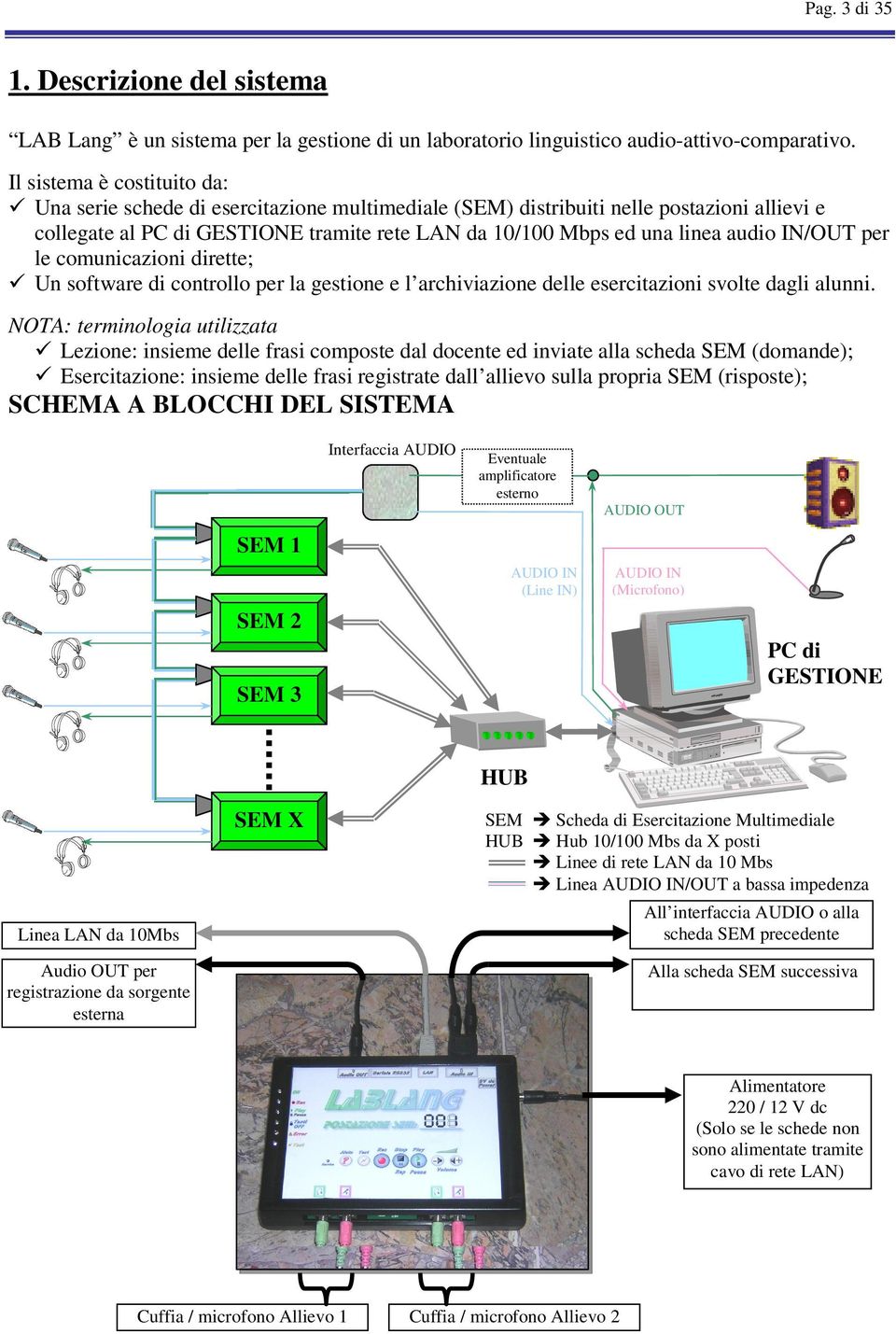 IN/OUT per le comunicazioni dirette; Un software di controllo per la gestione e l archiviazione delle esercitazioni svolte dagli alunni.