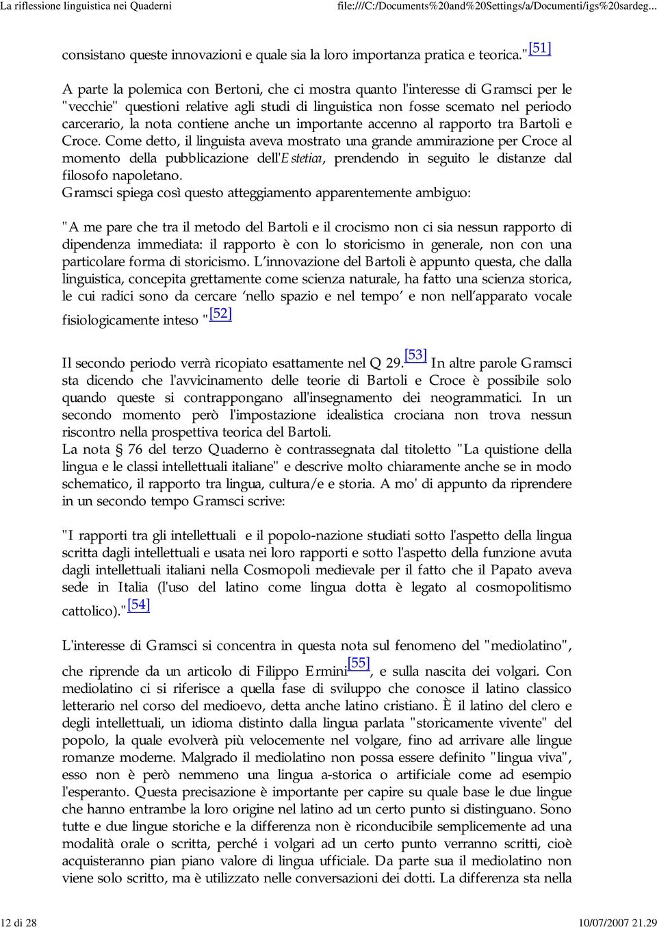 contiene anche un importante accenno al rapporto tra Bartoli e Croce.