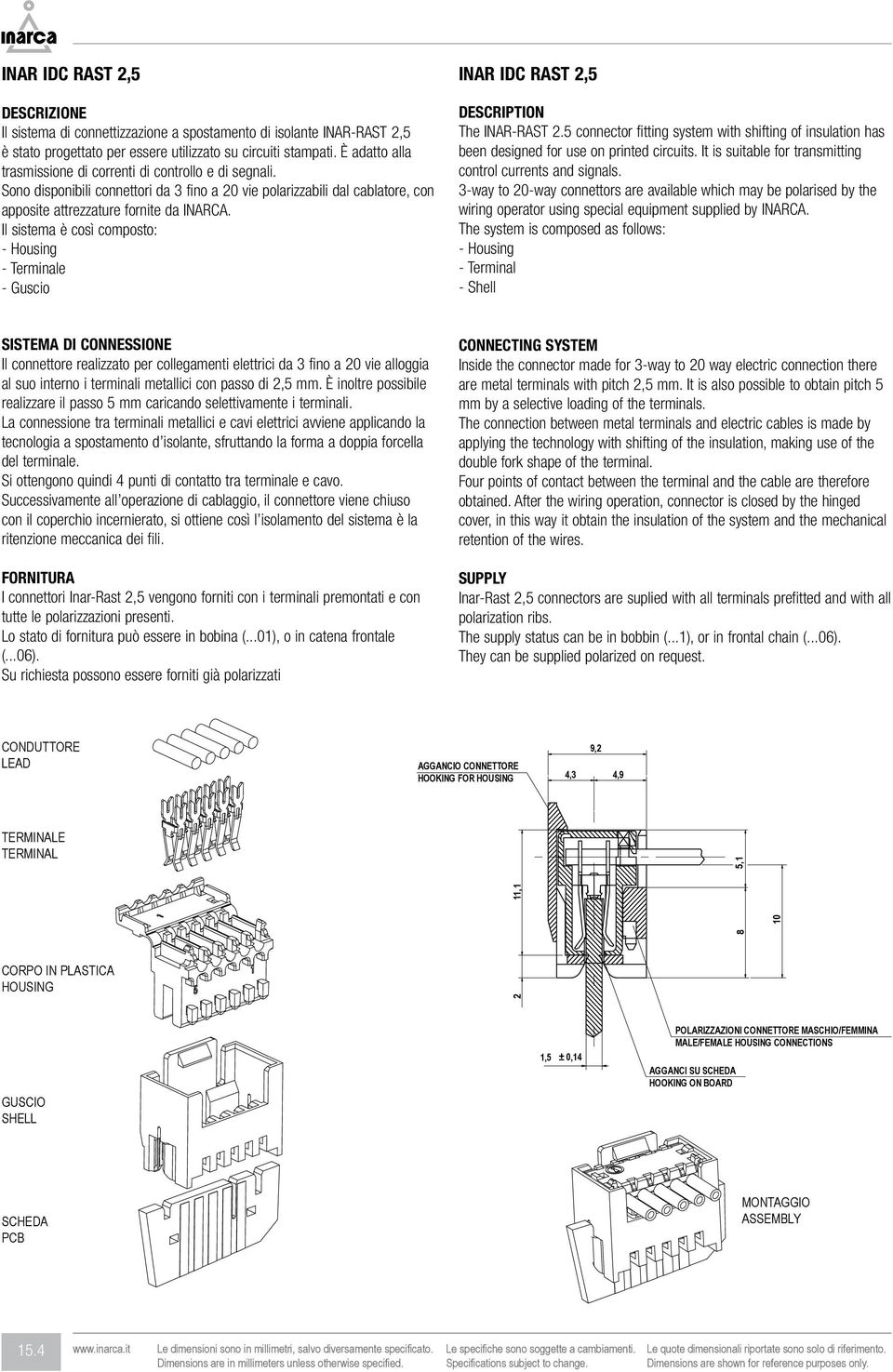 Il sistema è così composto: - Housing - Terminale - Guscio INAR IDC RAST 2,5 DESCRIPTION The INAR-RAST 2.