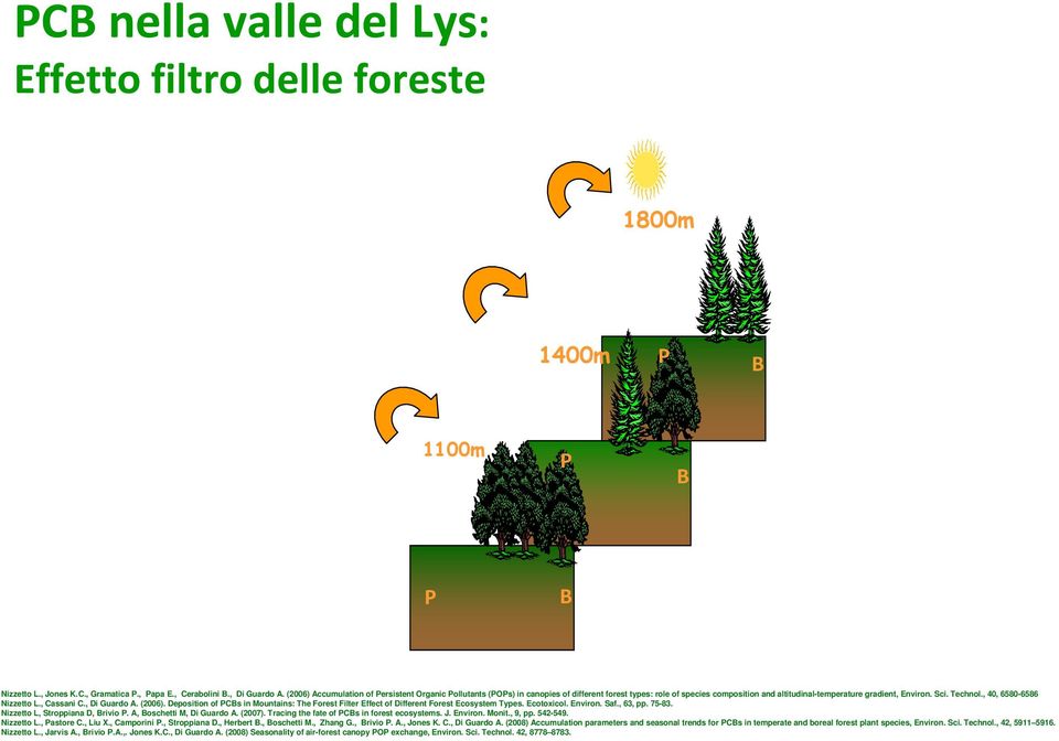 , 40, 6580-6586 Nizzetto L., Cassani C., Di Guardo A. (2006). Deposition of PCBs in Mountains: The Forest Filter Effect of Different Forest Ecosystem Types. Ecotoxicol. Environ. Saf., 63, pp. 75-83.