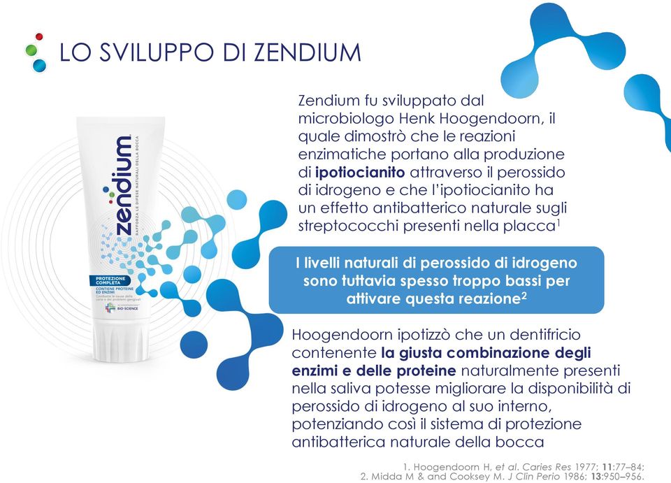 attivare questa reazione 2 Hoogendoorn ipotizzò che un dentifricio contenente la giusta combinazione degli enzimi e delle proteine naturalmente presenti nella saliva potesse migliorare la