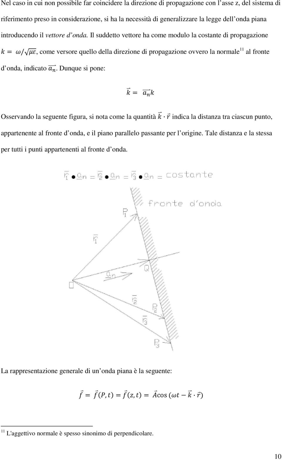 Il suddetto vettore ha come modulo la costante di propagazione /, come versore quello della direzione di propagazione ovvero la normale 11 al fronte d onda, indicato.