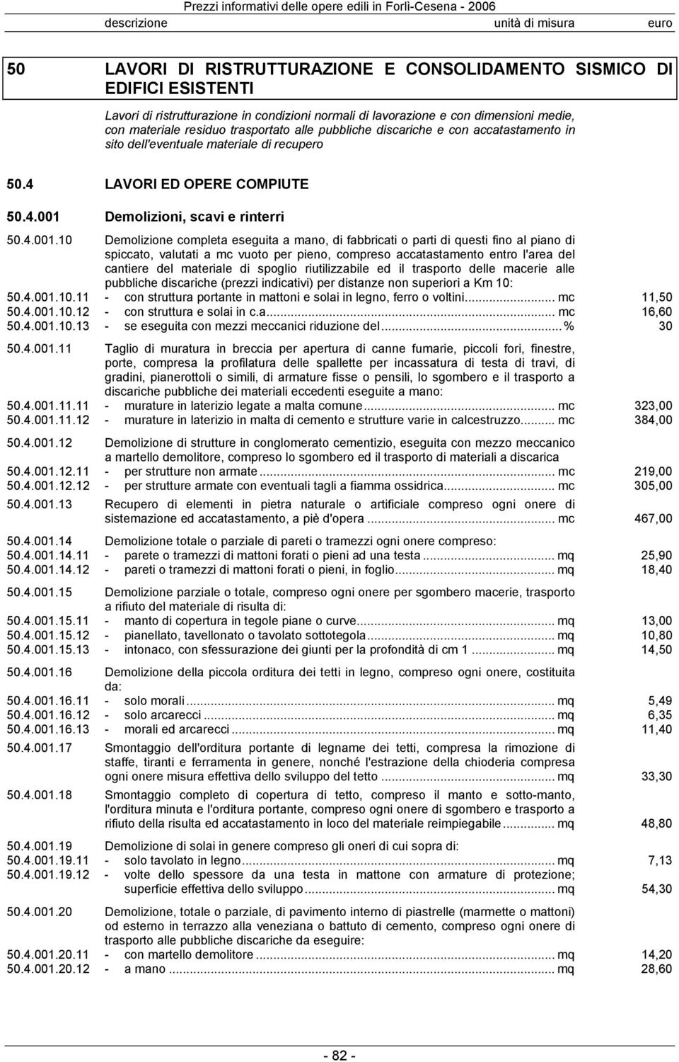 Demolizioni, scavi e rinterri 50.4.001.