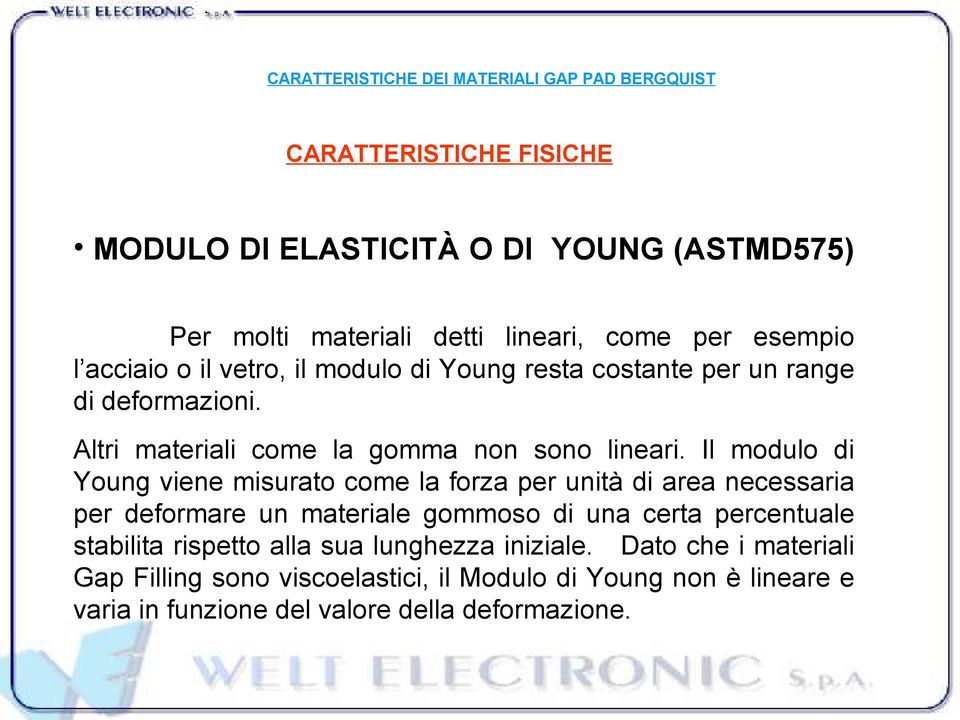 Il modulo di Young viene misurato come la forza per unità di area necessaria per deformare un materiale gommoso di una certa percentuale stabilita rispetto