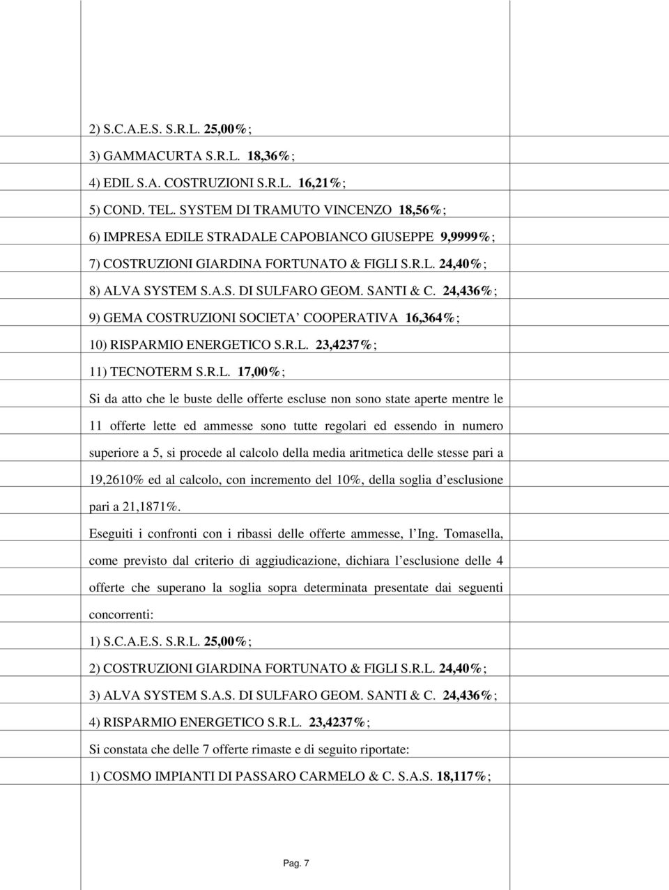 24,436%; 9) GEMA COSTRUZIONI SOCIETA COOPERATIVA 16,364%; 10) RISPARMIO ENERGETICO S.R.L.