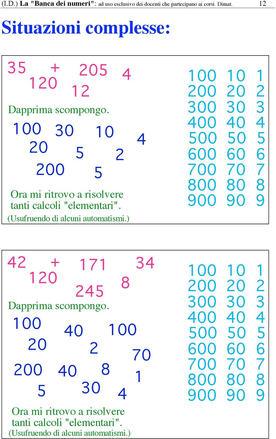 (Usufruendo di alcuni automatismi.) 00 00 00 0 600 0 00 900 0 0 30 0 60 0 90 3 5 6 7 9 + 0 Dapprima scompongo.