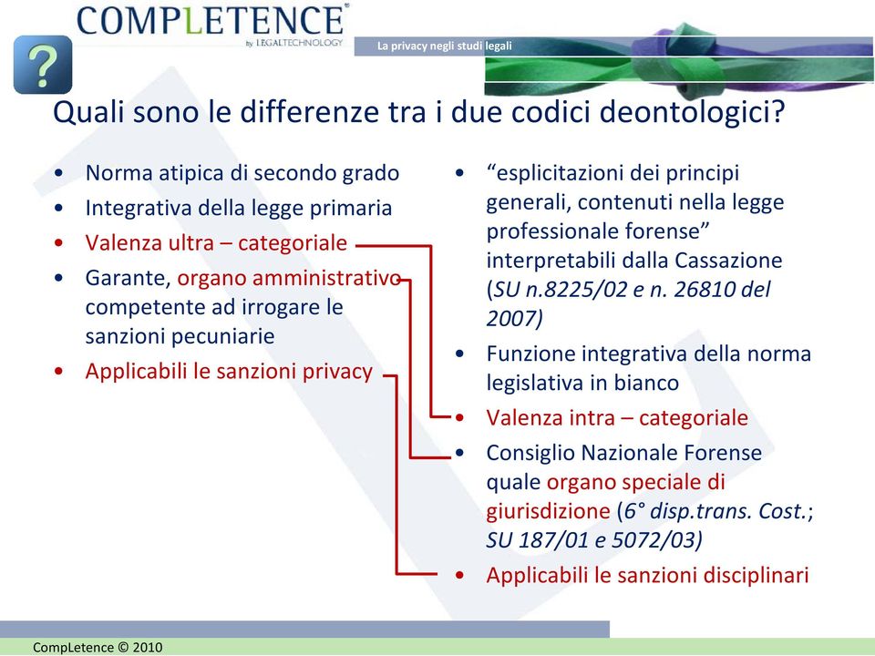 pecuniarie Applicabili le sanzioni privacy esplicitazioni dei principi generali, contenuti nella legge professionale forense interpretabili dalla Cassazione (SU