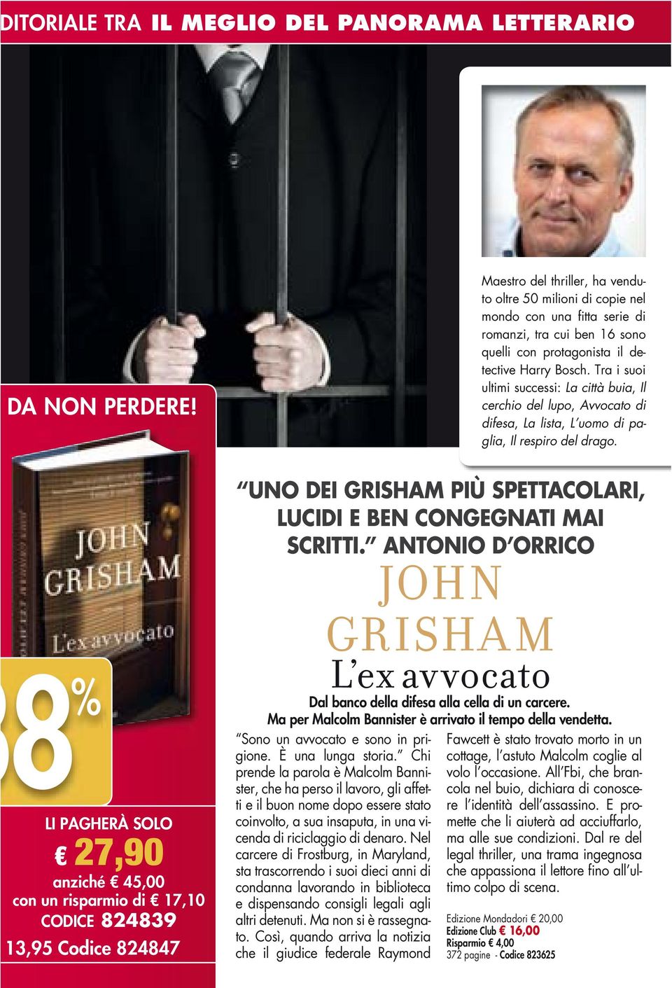 Tra i suoi ultimi successi: La città buia, Il cerchio del lupo, Avvocato di difesa, La lista, L uomo di paglia, Il respiro del drago.