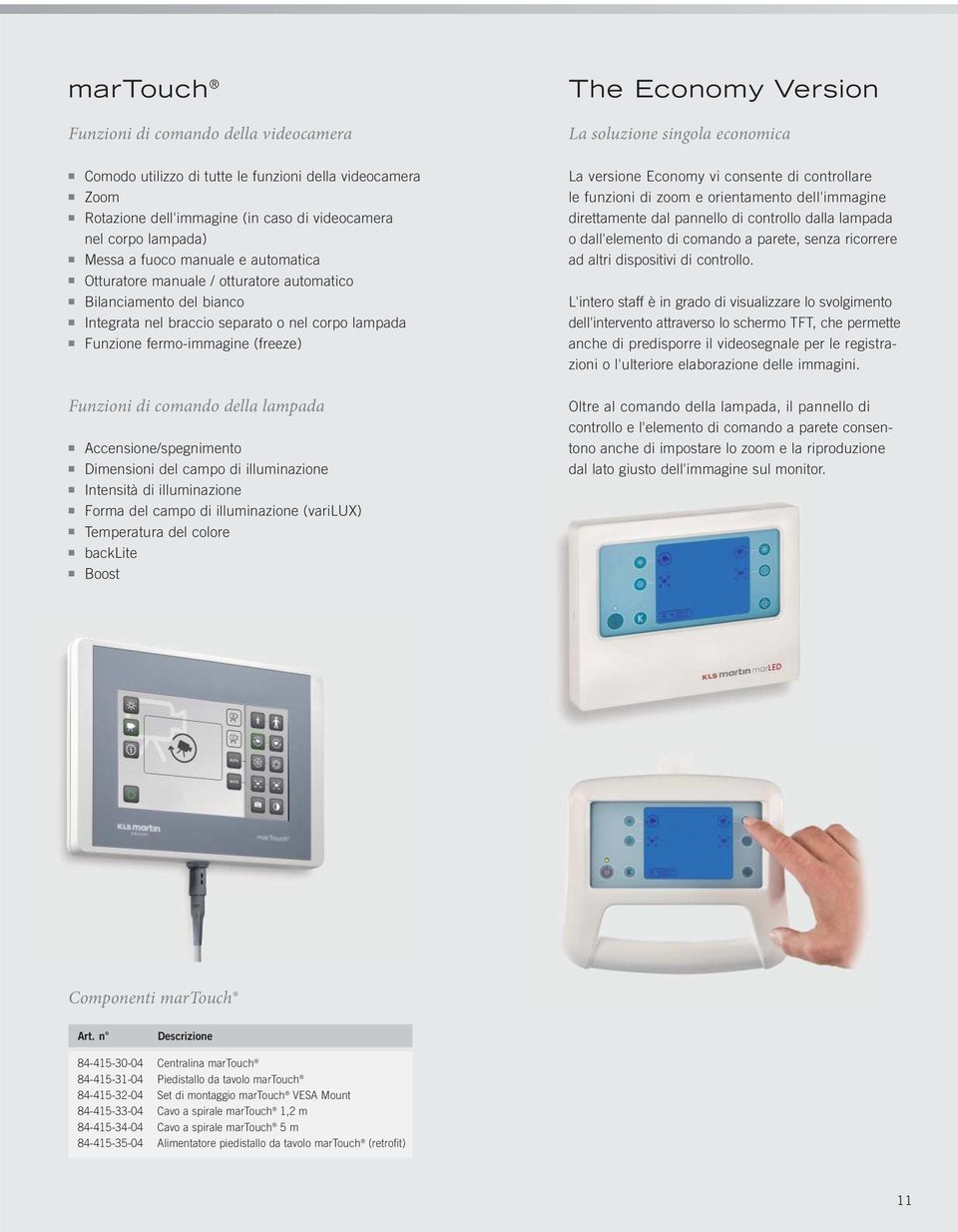 fermo-immagine (freeze) La versione Economy vi consente di controllare le funzioni di zoom e orientamento dell'immagine direttamente dal pannello di controllo dalla lampada o dall'elemento di comando