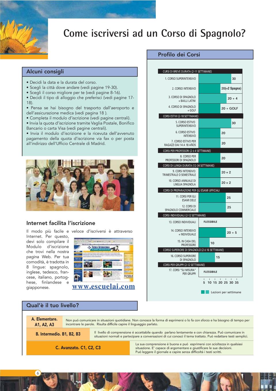 Pensa se hai bisogno del trasporto dall aeroporto e dell assicurazione medica (vedi pagina 18 ). Completa il modulo d iscrizione (vedi pagine centrali).