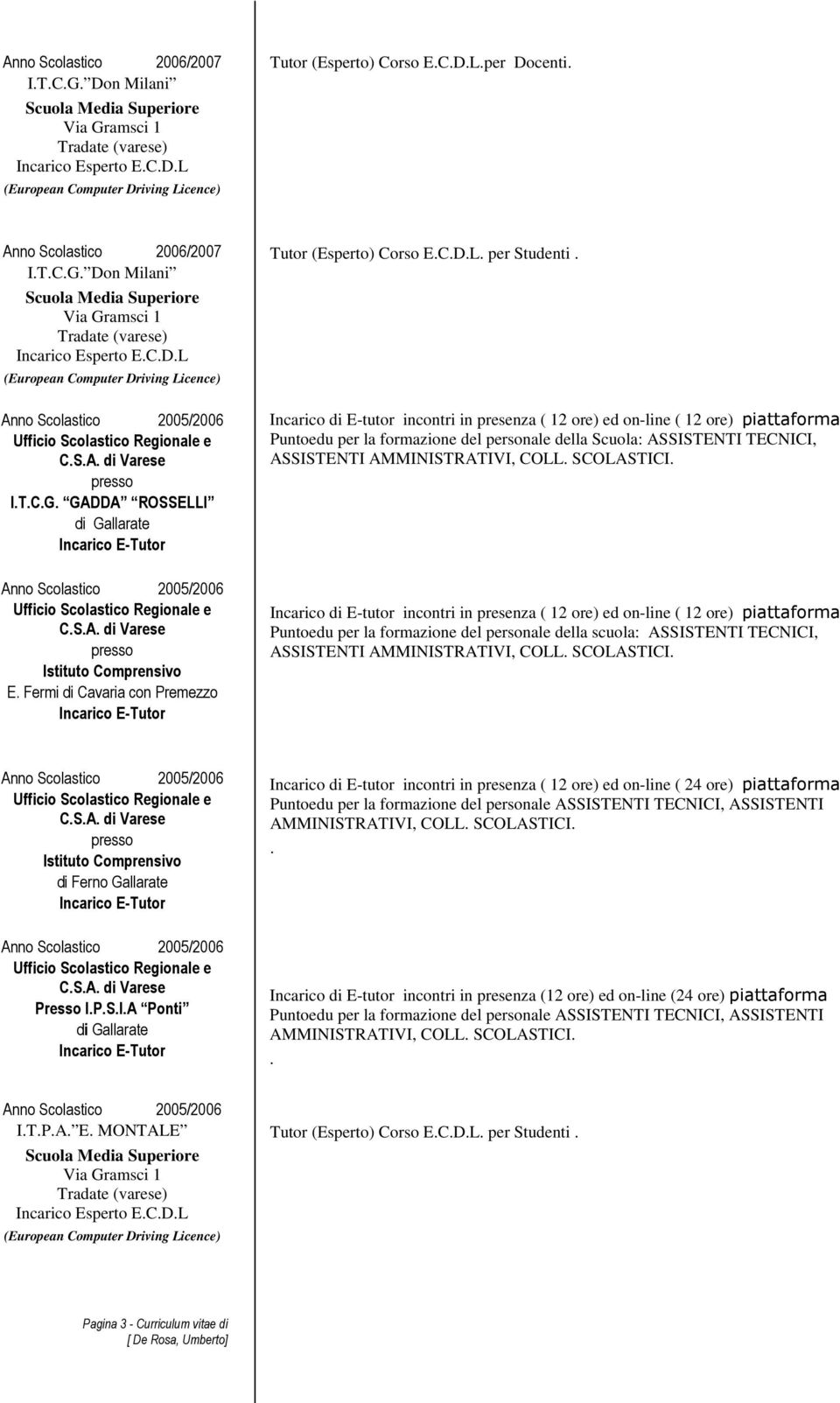 presenza ( 12 ore) ed on-line ( 24 ore) piattaforma Puntoedu per la formazione del personale ASSIS