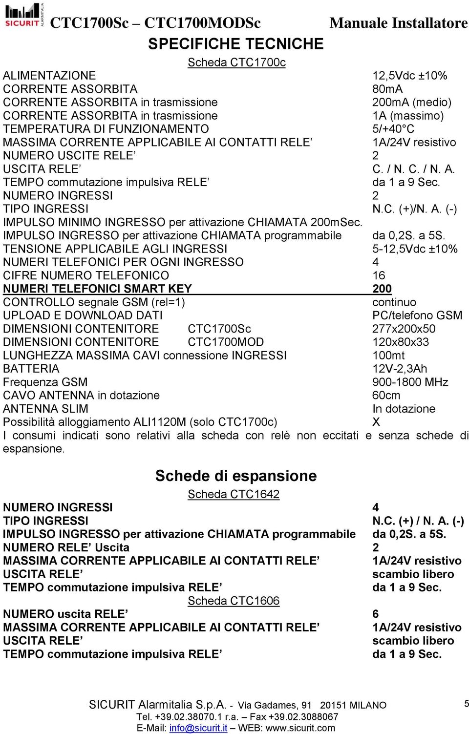 NUMERO INGRESSI 2 TIPO INGRESSI N.C. (+)/N. A. (-) IMPULSO MINIMO INGRESSO per attivazione CHIAMATA 200mSec. IMPULSO INGRESSO per attivazione CHIAMATA programmabile da 0,2S. a 5S.