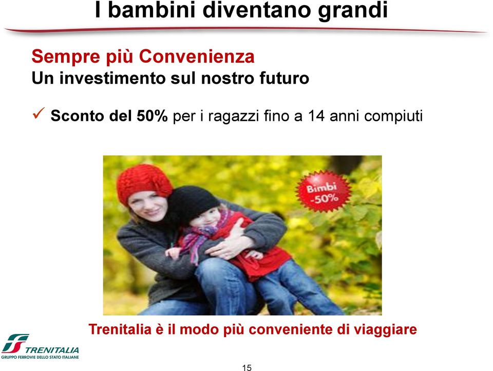 Sconto del 50% per i ragazzi fino a 14 anni