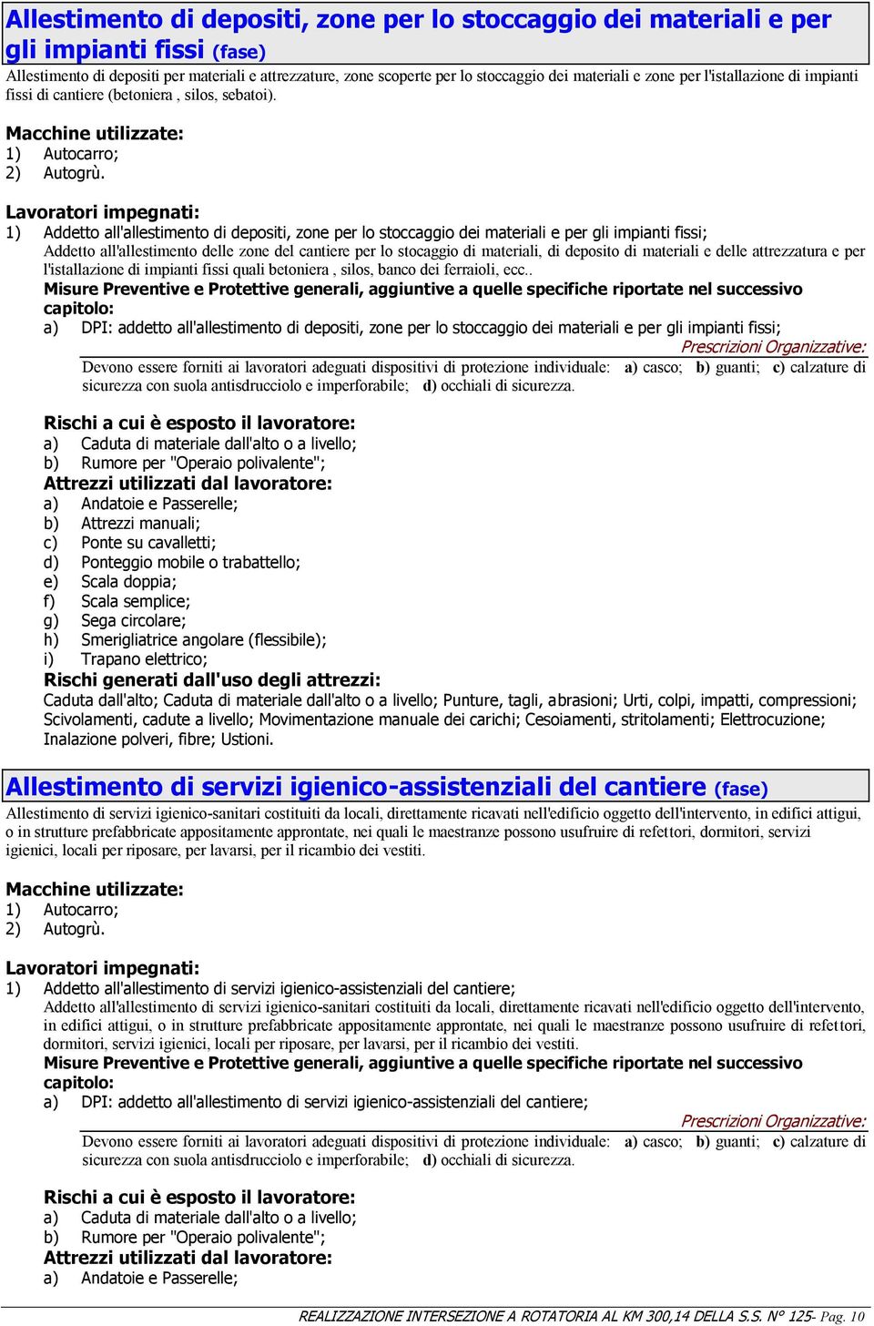 Lavoratori impegnati: 1) Addetto all'allestimento di depositi, zone per lo stoccaggio dei materiali e per gli impianti fissi; Addetto all'allestimento delle zone del cantiere per lo stocaggio di