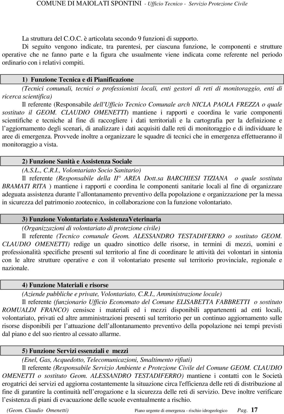 ordinario con i relativi compiti.