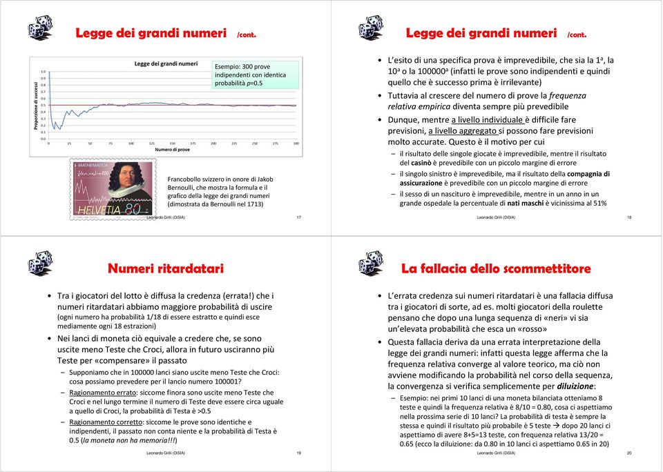 del numero di prove la frequenza relativa empirica diventa sempre più prevedibile Dunque, mentre a livello individuale è difficile fare previsioni, a livello aggregato si possono fare previsioni