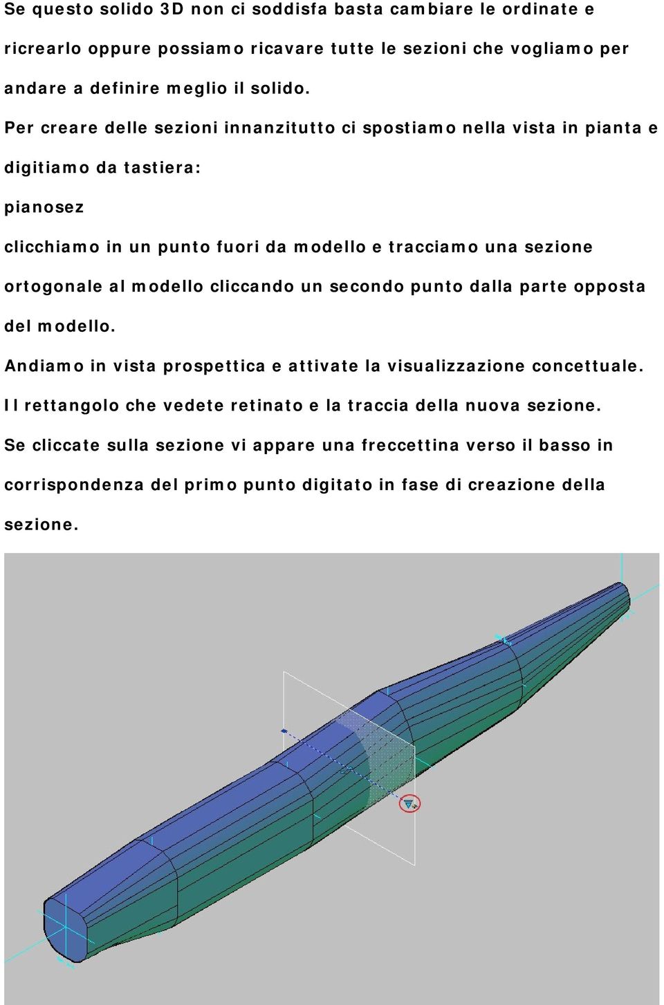 ortogonale al modello cliccando un secondo punto dalla parte opposta del modello. Andiamo in vista prospettica e attivate la visualizzazione concettuale.