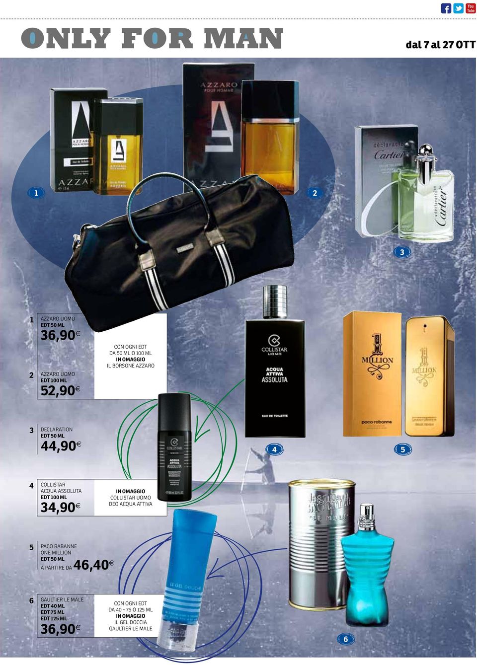 100 ml 34,90 COLLISTAR UOMO DEO Acqua ATTIVA 5 PACO RABANNE ONE MILLION EDT 50 ml a partire da 46,40 6