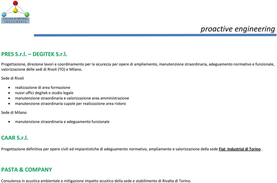 Progettazione, direzione lavori e coordinamento per la sicurezza per opere di ampliamento, manutenzione straordinaria, adeguamento normativo e funzionale, valorizzazione delle sedi di Rivoli (TO) e