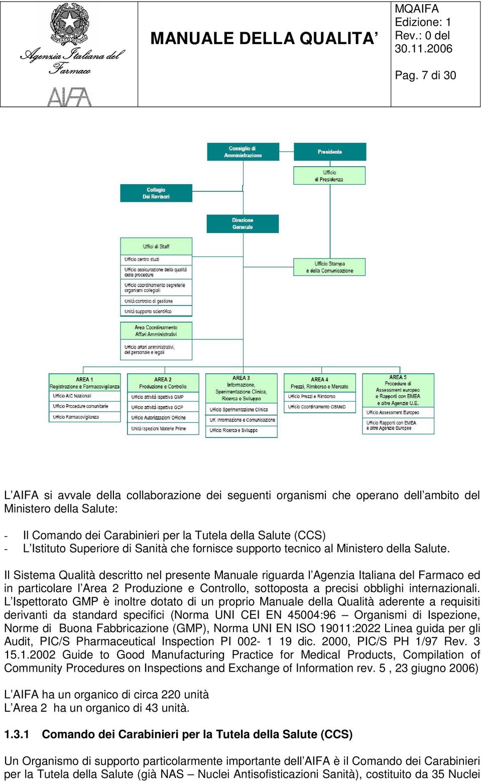 Il Sistema Qualità descritto nel presente Manuale riguarda l Agenzia Italiana del Farmaco ed in particolare l Area 2 Produzione e Controllo, sottoposta a precisi obblighi internazionali.