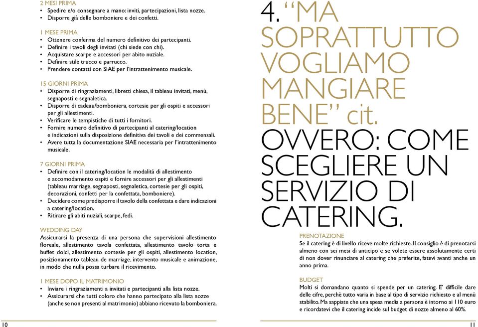 15 giorni prima Disporre di ringraziamenti, libretti chiesa, il tableau invitati, menù, segnaposti e segnaletica.