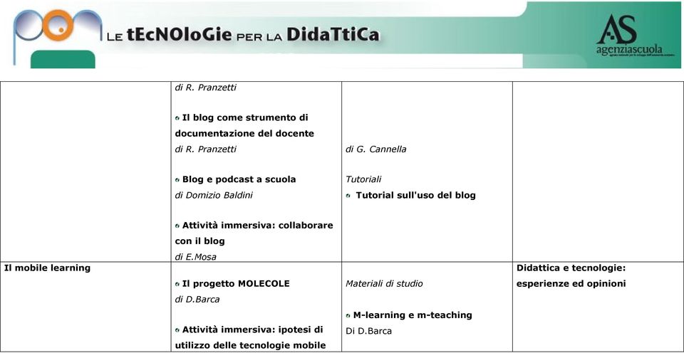 Attività immersiva: collaborare con il blog di E.Mosa Il progetto MOLECOLE di D.