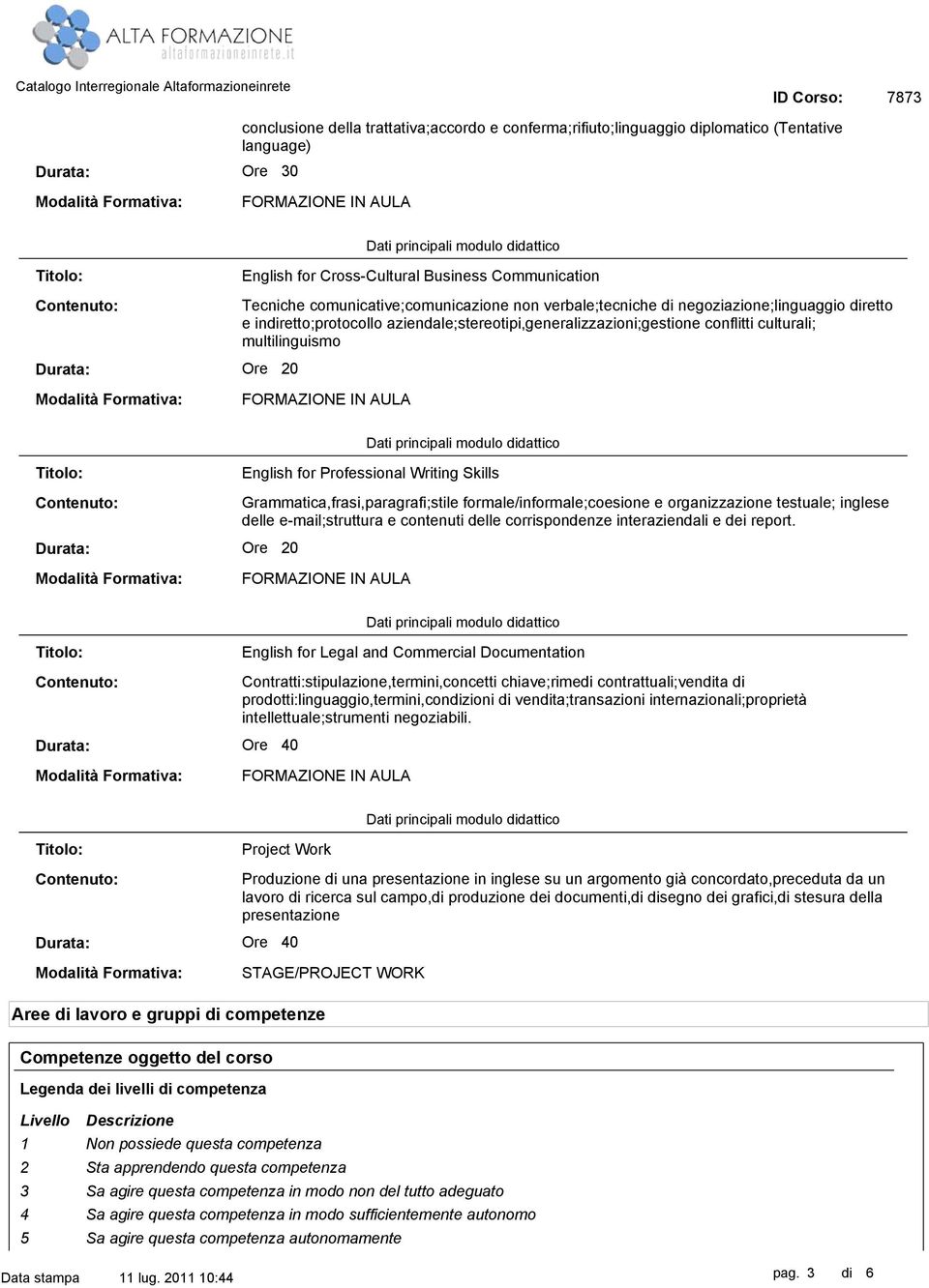 Skills Grammatica,frasi,paragrafi;stile formale/informale;coesione e organizzazione testuale; inglese delle email;struttura e contenuti delle corrispondenze interaziendali e dei report.