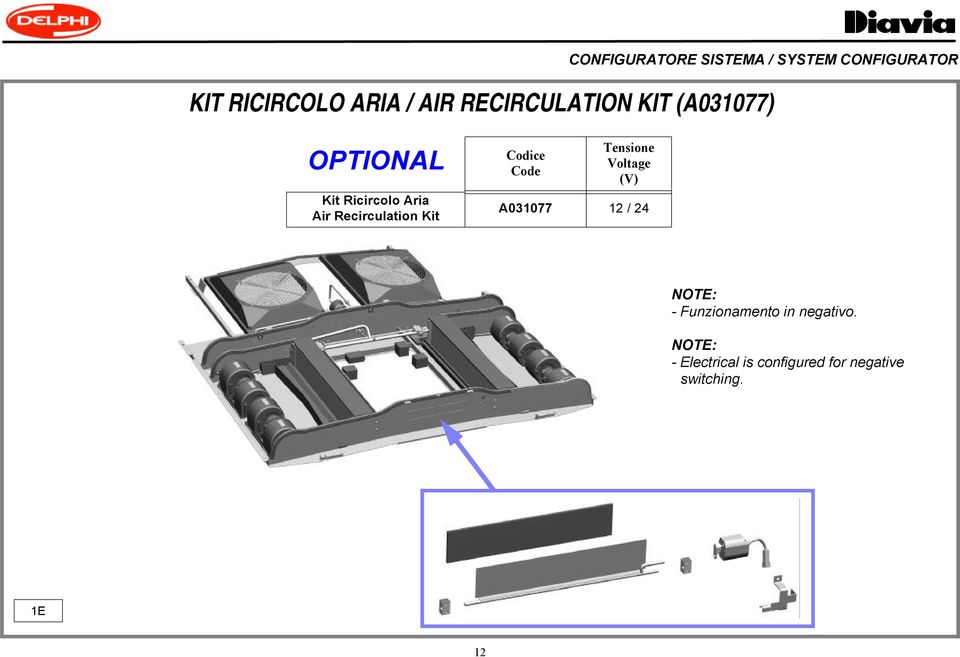 Kit Codice Code Tensione Voltage (V) A031077 12 / 24 NOTE: -