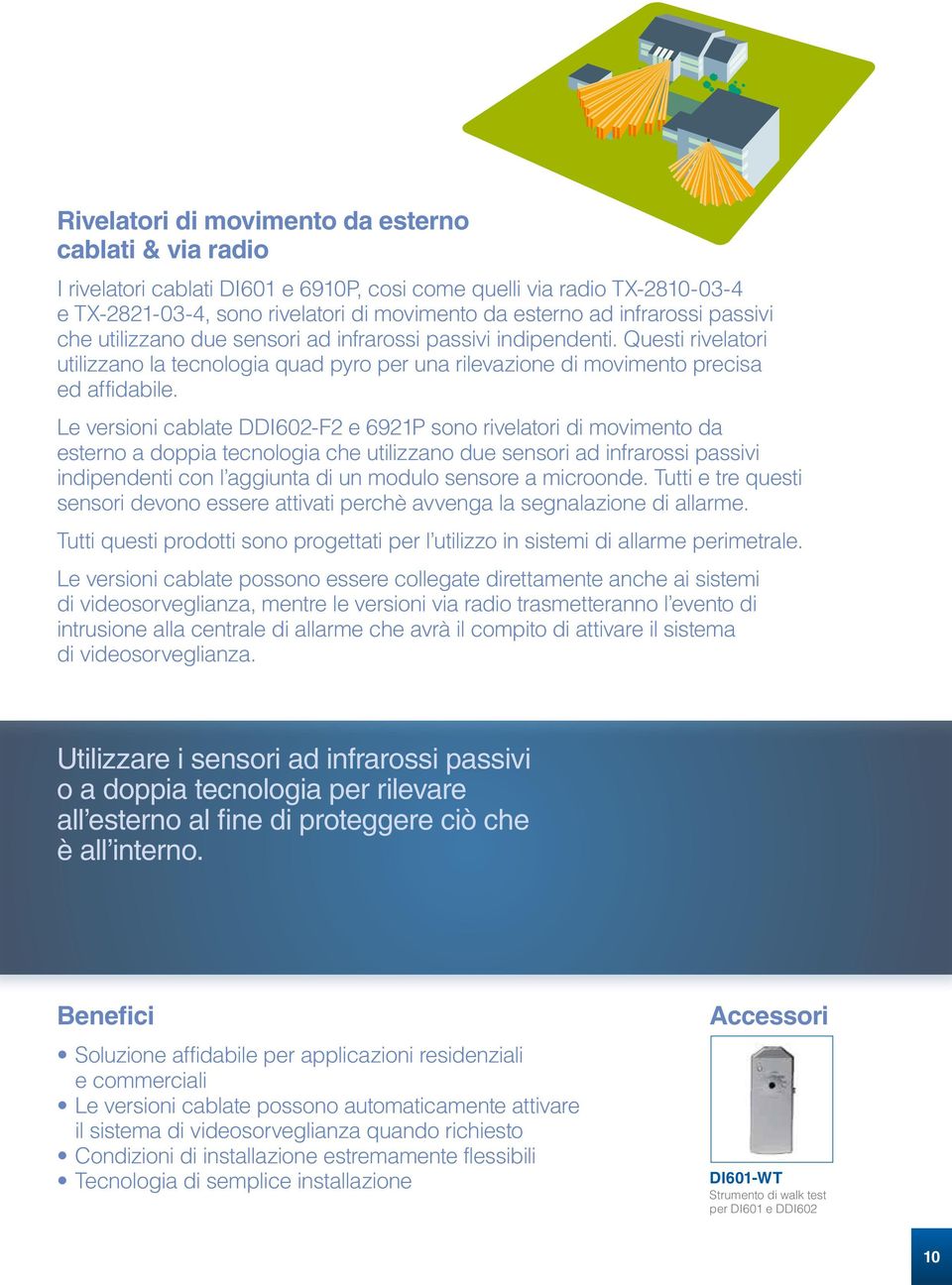 Le versioni cablate DDI602-F2 e 6921P sono rivelatori di movimento da esterno a doppia tecnologia che utilizzano due sensori ad infrarossi passivi indipendenti con l aggiunta di un modulo sensore a