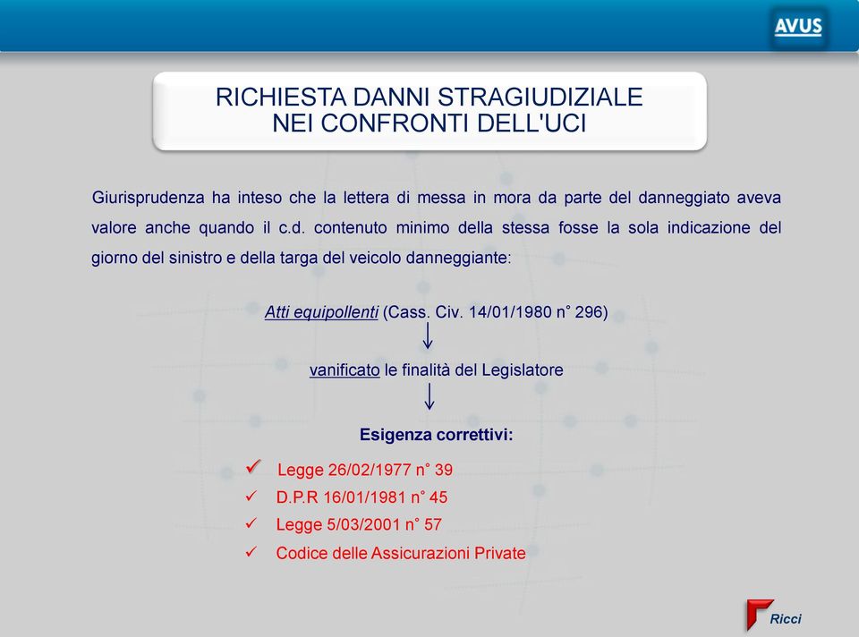 sinistro e della targa del veicolo danneggiante: Atti equipollenti (Cass. Civ.