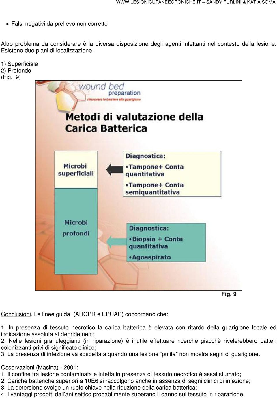 In presenza di tessuto necrotico la carica batterica è elevata con ritardo della guarigione locale ed indicazione assoluta al debridement; 2.