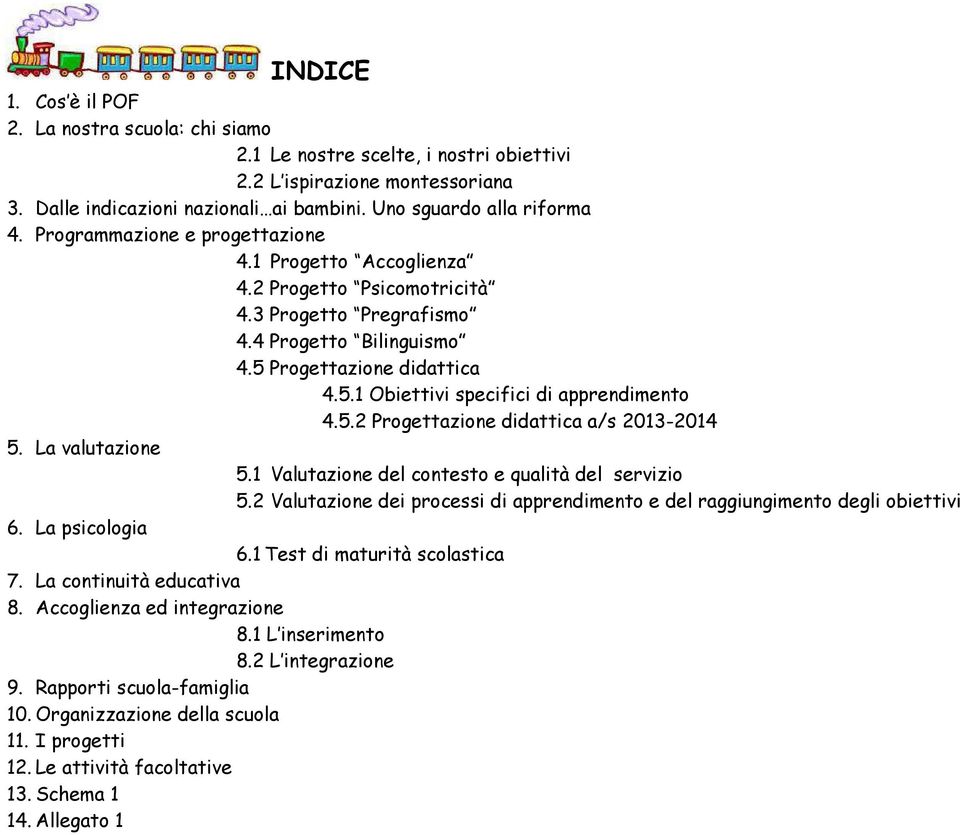 5.2 Progettazione didattica a/s 2013-2014 5. La valutazione 5.1 Valutazione del contesto e qualità del servizio 5.2 Valutazione dei processi di apprendimento e del raggiungimento degli obiettivi 6.