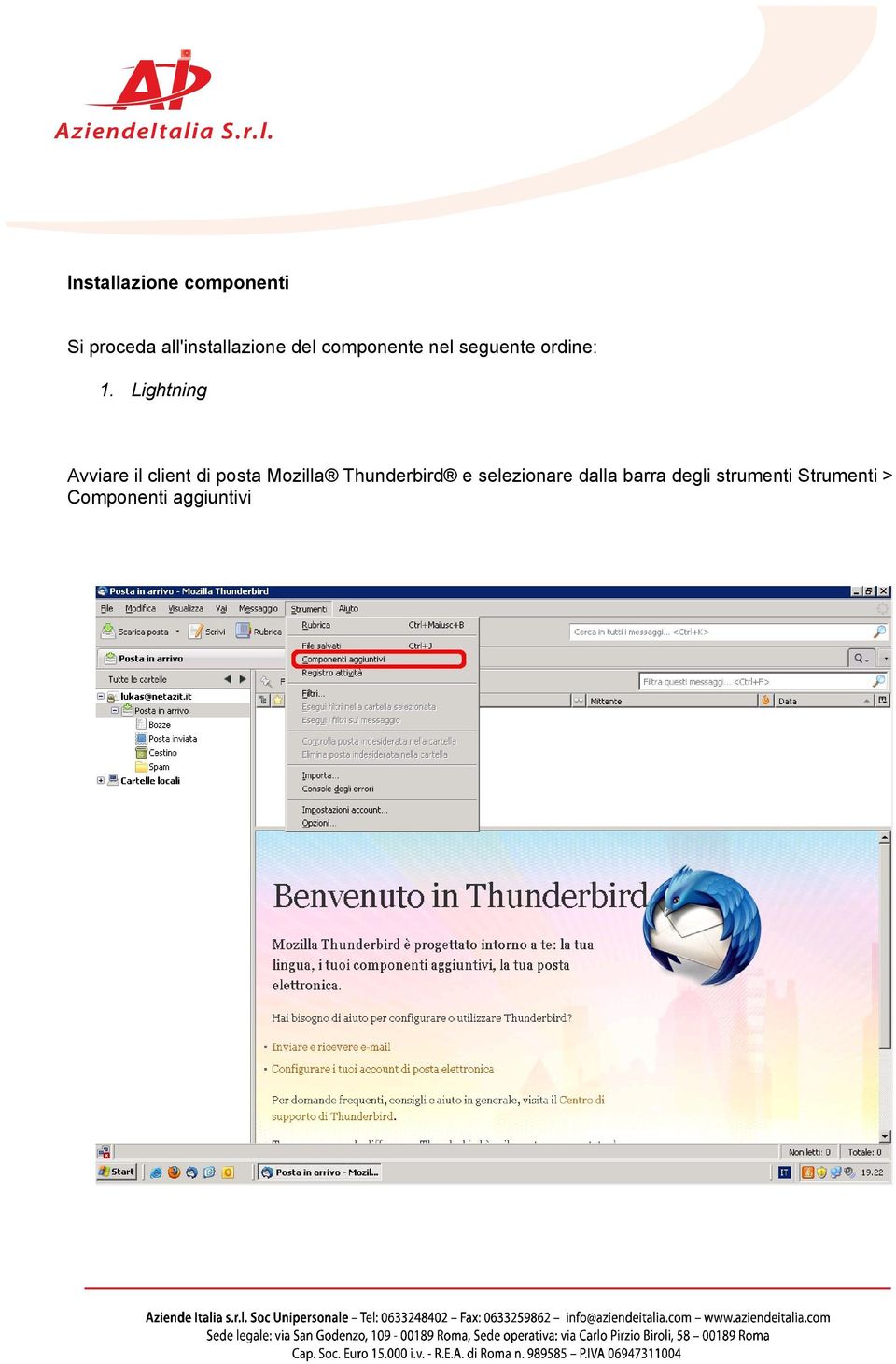 Lightning Avviare il client di posta Mozilla Thunderbird