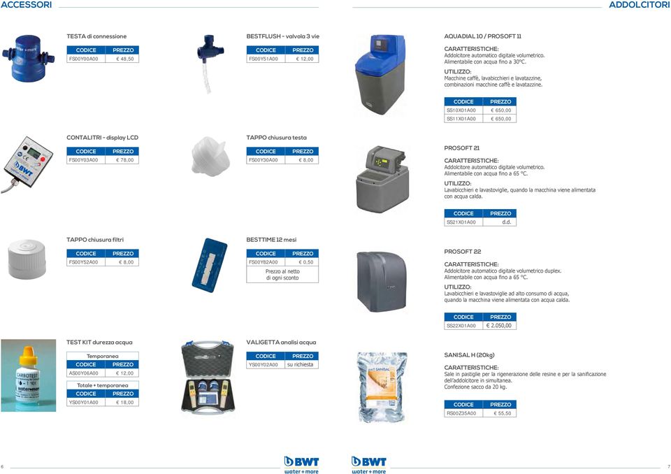 SS10X01A00 650,00 SS11X01A00 650,00 CONTALITRI - display LCD FS00Y03A00 78,00 TAPPO chiusura testa FS00Y30A00 8,00 PROSOFT 21 Addolcitore automatico digitale volumetrico.
