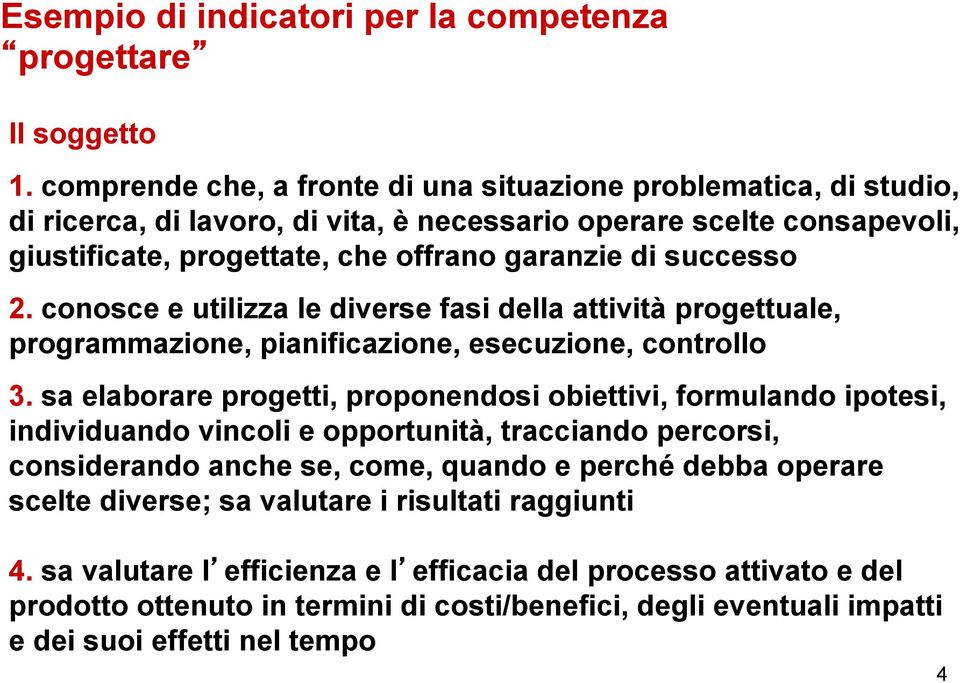 garanzie di successo 2. conosce e utilizza le diverse fasi della attività progettuale, programmazione, pianificazione, esecuzione, controllo 3.