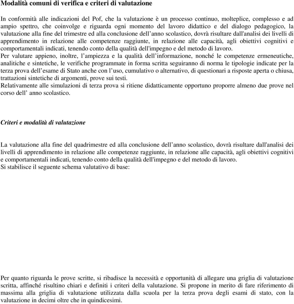 apprendimento in relazione alle competenze raggiunte, in relazione alle capacità, agli obiettivi cognitivi e comportamentali indicati, tenendo conto della qualità dell'impegno e del metodo di lavoro.