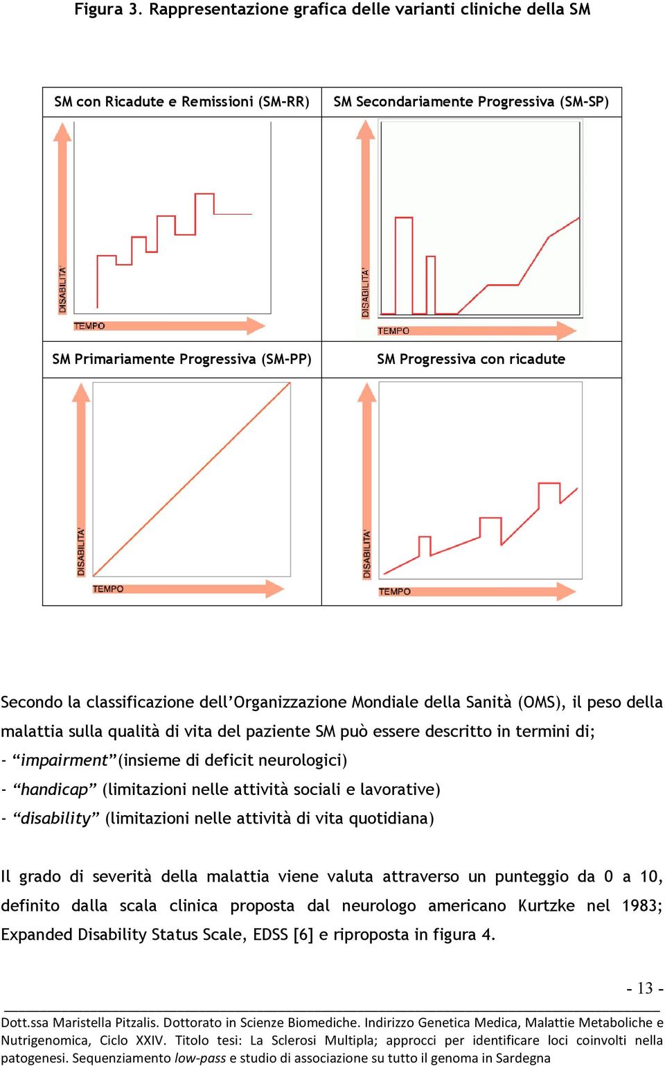 ricadute Secondo la classificazione dell Organizzazione Mondiale della Sanità (OMS), il peso della malattia sulla qualità di vita del paziente SM può essere descritto in termini di; - impairment