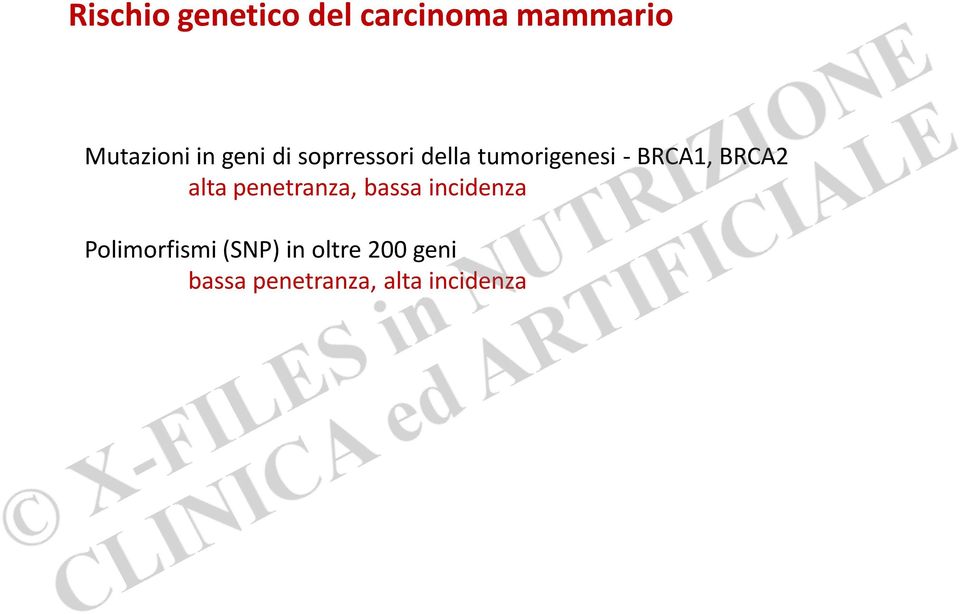 BRCA2 alta penetranza, bassa incidenza Polimorfismi