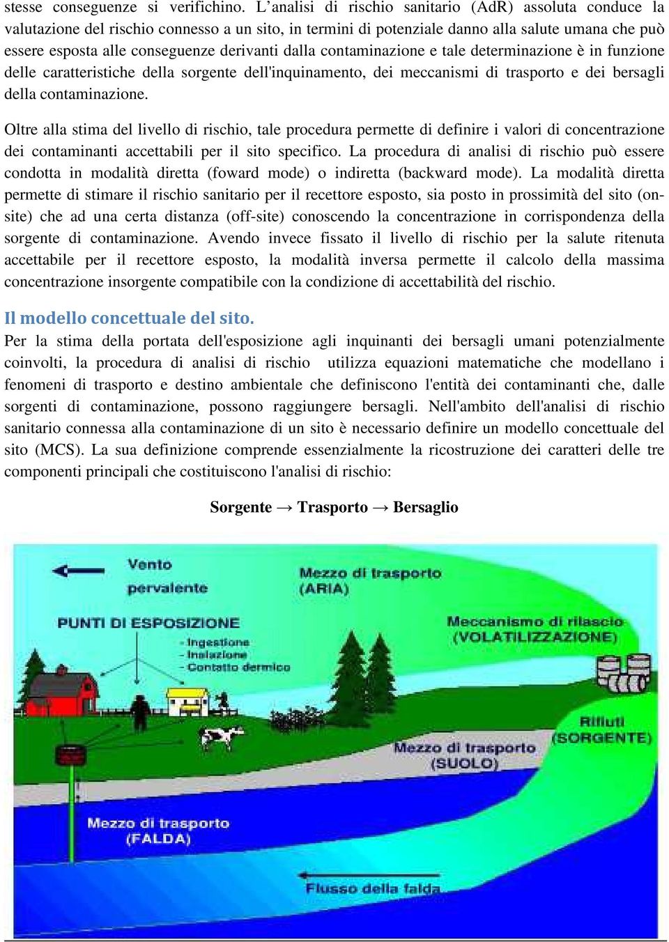 dalla contaminazione e tale determinazione è in funzione delle caratteristiche della sorgente dell'inquinamento, dei meccanismi di trasporto e dei bersagli della contaminazione.