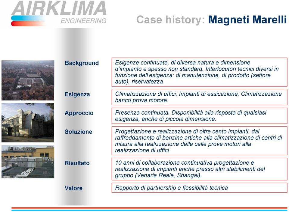 motore. Presenza continuata. Disponibilità alla risposta di qualsiasi esigenza, anche di piccola dimensione.