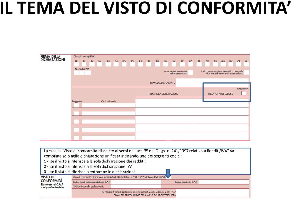 241/1997 relativo a Redditi/IVA va compilata solo nella dichiarazione unificata indicando uno dei