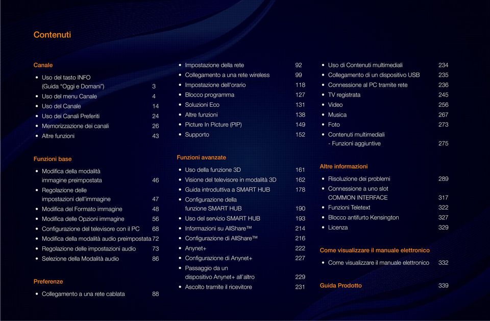 Modifica della modalità audio preimpostata 72 Regolazione delle impostazioni audio 73 Selezione della Modalità audio 86 Preferenze Collegamento a una rete cablata 88 Impostazione della rete 92