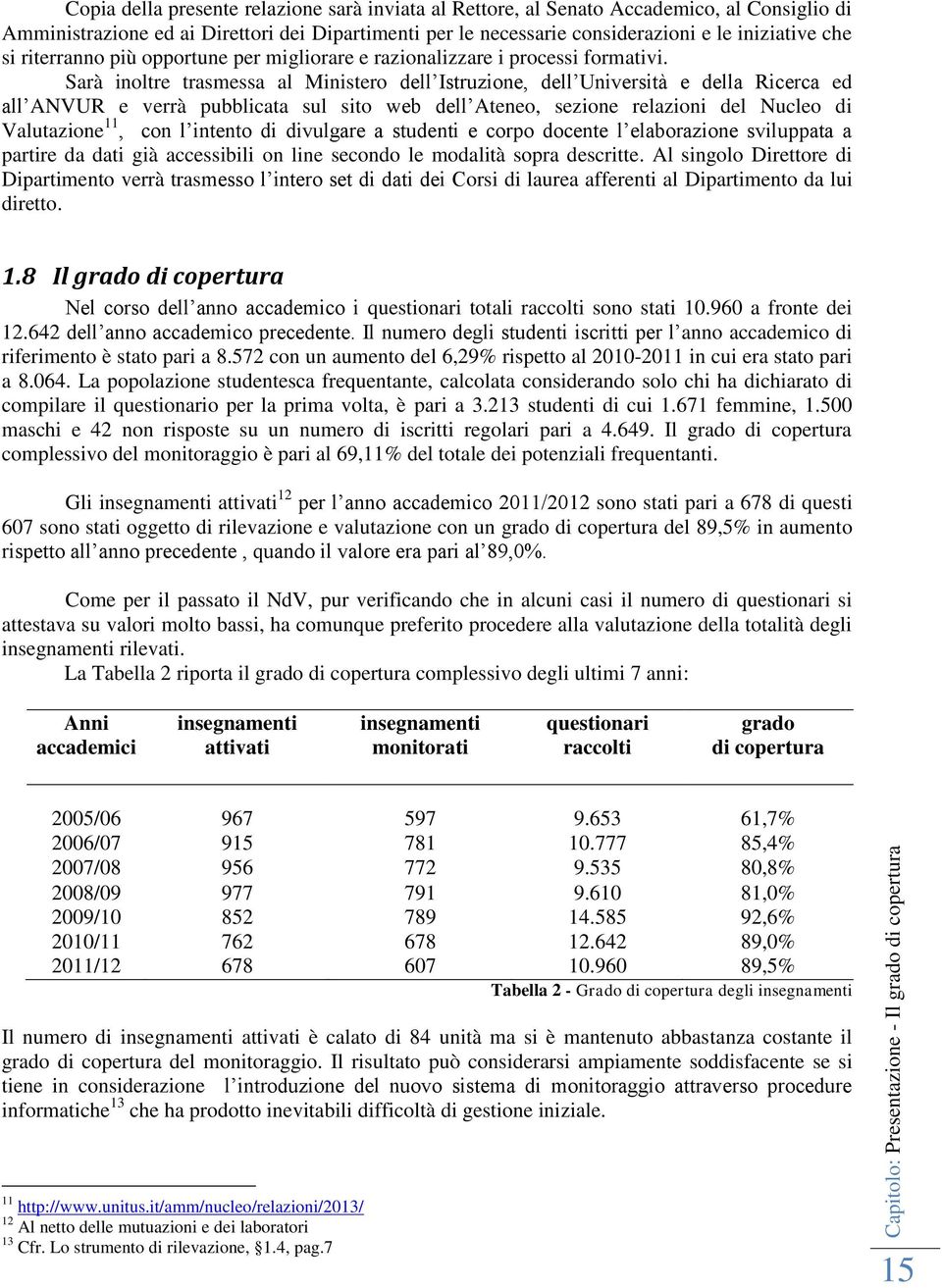 Sarà inoltre trasmessa al Ministero dell Istruzione, dell Università e della Ricerca ed all ANVUR e verrà pubblicata sul sito web dell Ateneo, sezione relazioni del Nucleo di Valutazione 11, con l