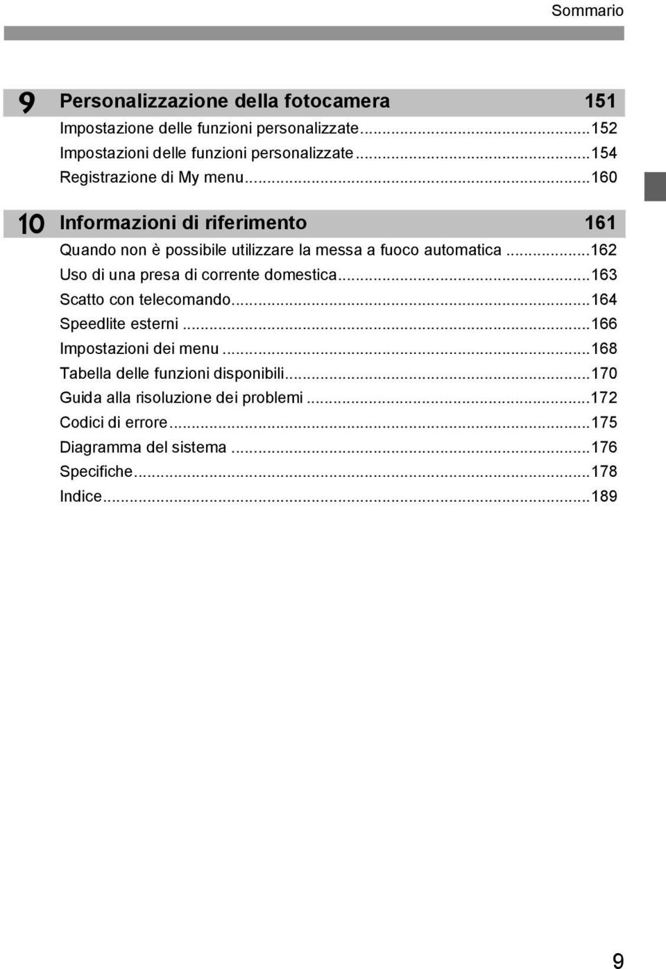 ..162 Uso di una presa di corrente domestica...163 Scatto con telecomando...164 Speedlite esterni...166 Impostazioni dei menu.