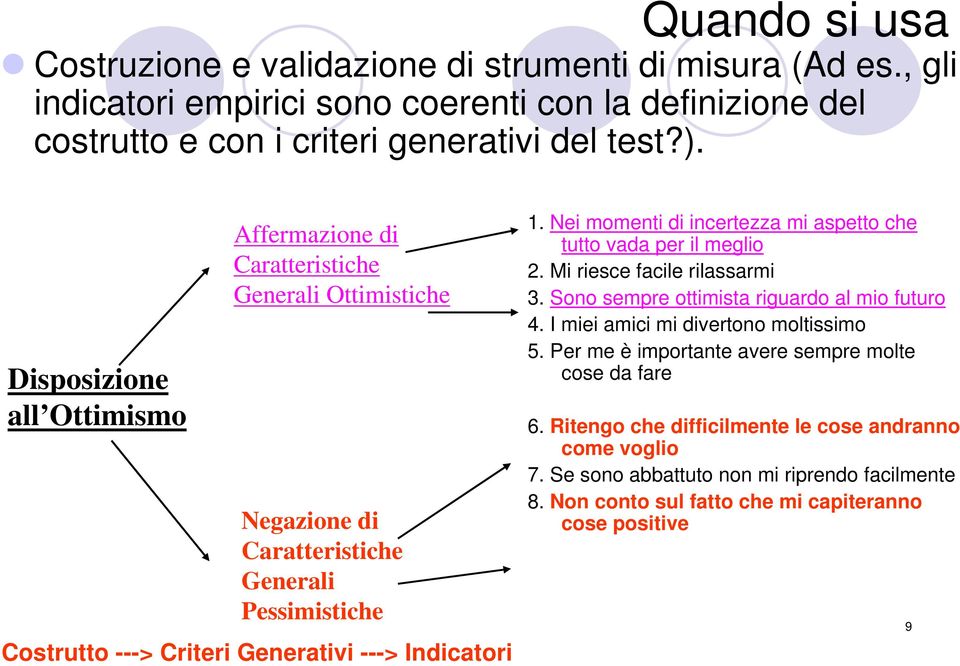 Nei momenti di incertezza mi aspetto che tutto vada per il meglio 2. Mi riesce facile rilassarmi 3. Sono sempre ottimista riguardo al mio futuro 4. I miei amici mi divertono moltissimo 5.