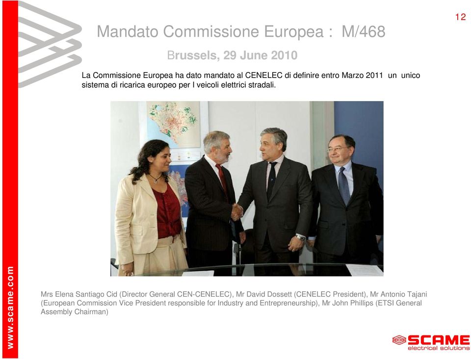 Mrs Elena Santiago Cid (Director General CEN-CENELEC), Mr David Dossett (CENELEC President), Mr Antonio Tajani