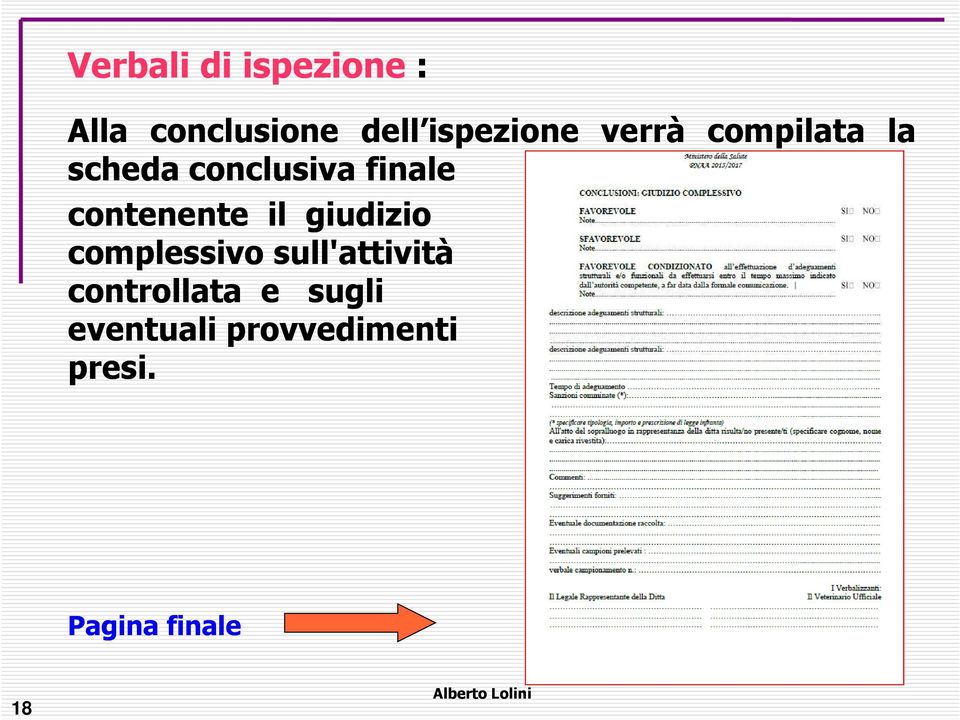 contenente il giudizio complessivo sull'attività