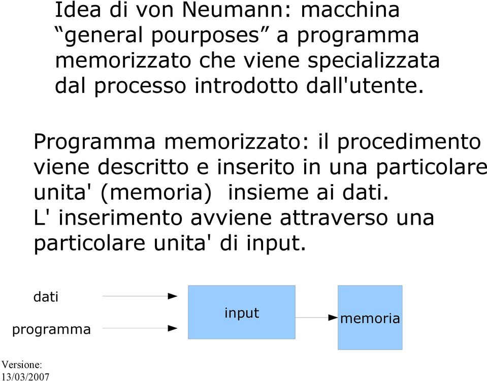 Programma memorizzato: il procedimento viene descritto e inserito in una particolare unita'