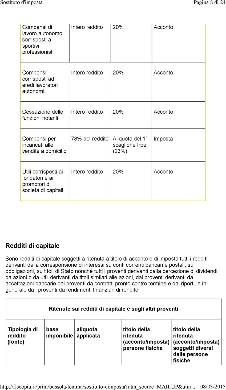 di capitale Sono redditi di capitale soggetti a ritenuta a titolo di acconto o di imposta tutti i redditi derivanti dalla corresponsione di interessi su conti correnti bancari e postali, su